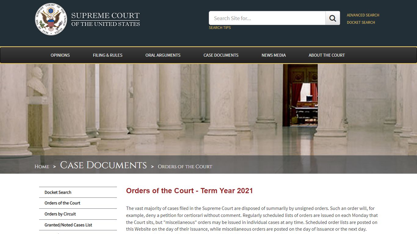 Orders of the Court: Term Year 2021 - Supreme Court of the United States
