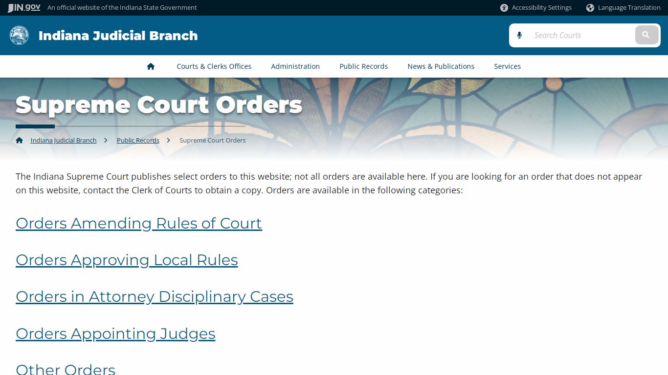 Supreme Court Orders - Indiana Judicial Branch